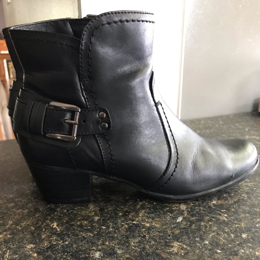 Genuine leather black booties